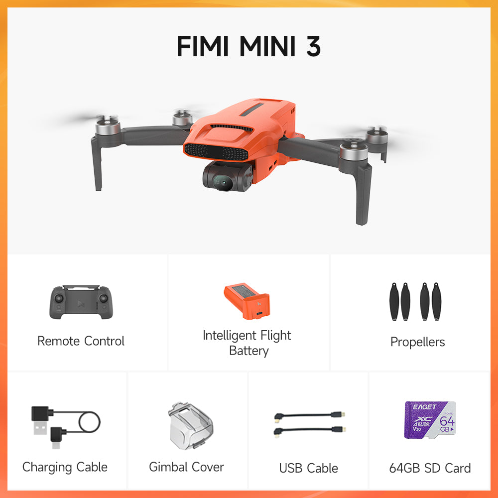 FIMI MINI 3 Camera Drone - 4K/60fps Video 1/2-inch 48MP Sensor 3-Axis AI Super Night Mode 9km Transmission